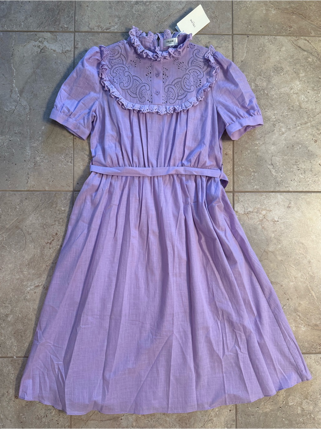 Nwt Celine Paris Lavender Purple Eyelet Lace Collar Dress With Pockets Size Xl